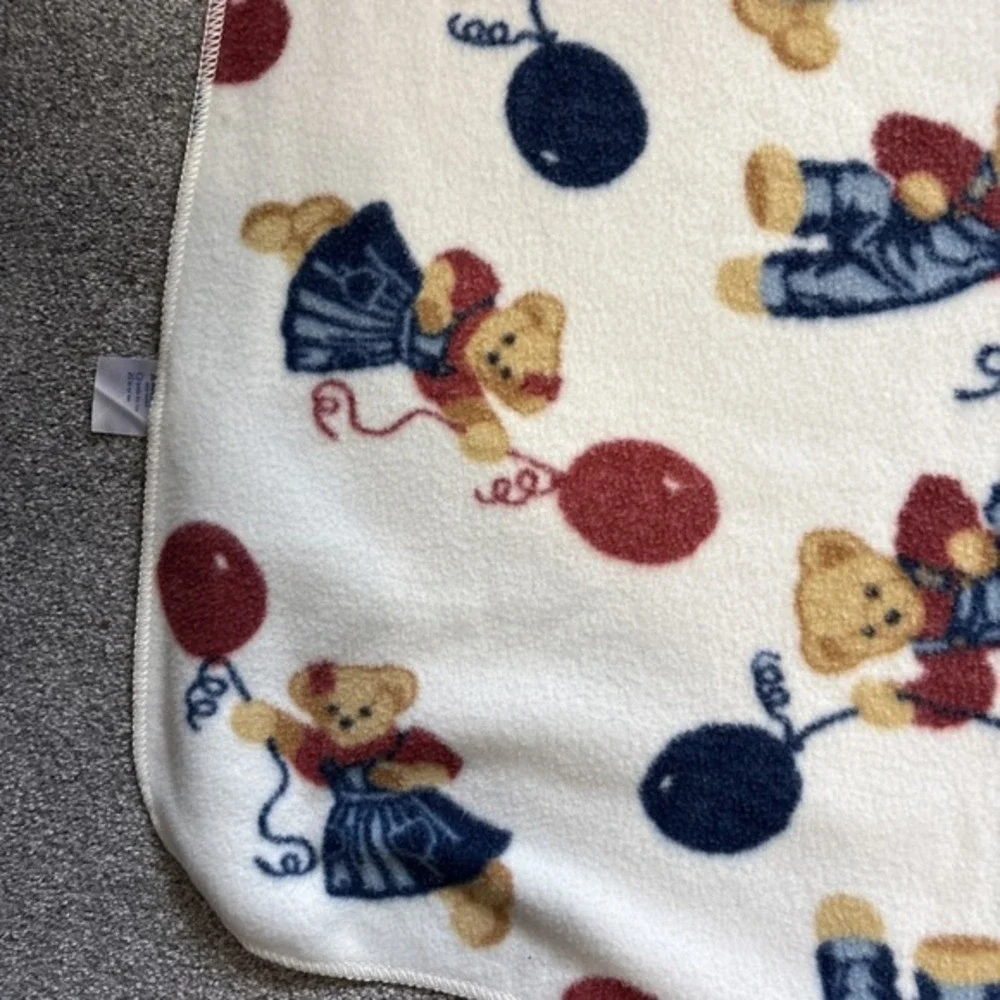 VTG‎ Blue Jean Teddy Baby Blanket Patch Magic Springs Denim Bears Balloon Fleece